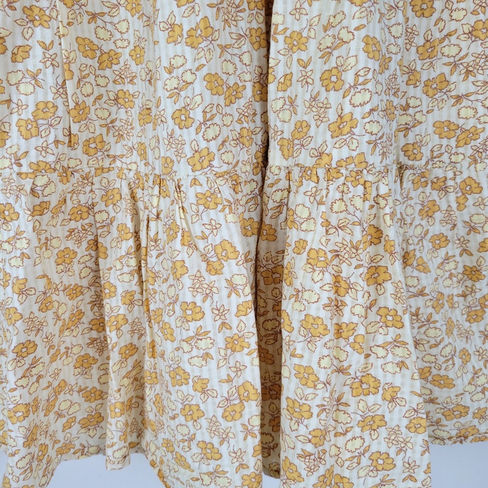 Madewell Yellow Floral Tiered Mini Dress Puff Sleeve Lace V-Neck Pockets Med - Picture 2 of 10